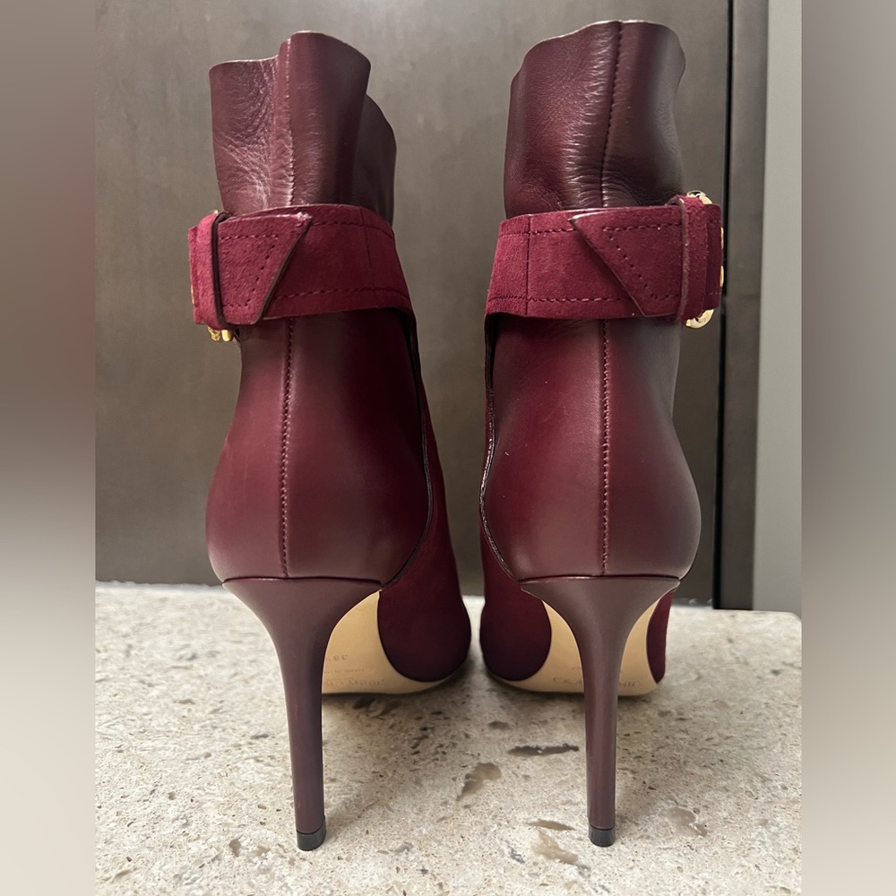 JIMMY CHOO.NWOT.AUTHENTIC.Major 85 Bordeaux Suede & Calf Leather Ankle Bootie.8. - Picture 3 of 10